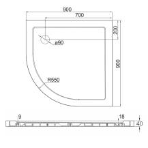 Obrázek k výrobku 24305 - Mereo CV01NS čtvrtkruhová sprchová vanička R550, 90x90x4 cm, SMC, bílá, včetně sifonu