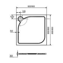 Mereo CV35CS čtvercová sprchová vanička s oblým krytem sif., 90x90x3 cm, bez nožiček, litý mramor