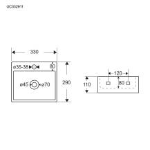 Mereo UC332911 umyvadlo na desku i zavěšení bez přepadu, 330x290x110 mm, keramické
