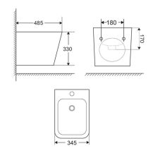 Obrázek k výrobku 20992 - Bidet závěsný kapotovaný , 485x345x330, keramický, bílý