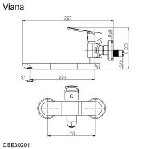 Obrázek k výrobku 21048 - Dřezová nástěnná baterie, Viana, 150 mm, s ramínkem plochým rovným 200 mm, chrom