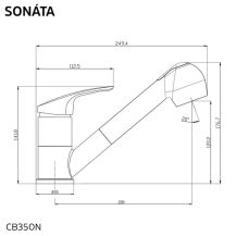 Obrázek k výrobku 21013 - Dřezová stojánková baterie, Sonáta, s výsuvnou sprchou, chrom