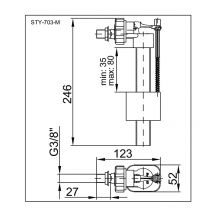 Napouštěcí ventil boční 3/8"-1/2” univ.  1