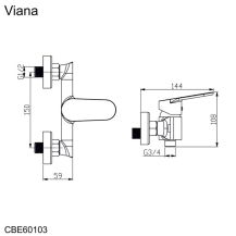 Obrázek k výrobku 21047 - Sprchová nástěnná baterie, Viana, bez příslušenství, 150 mm, chrom